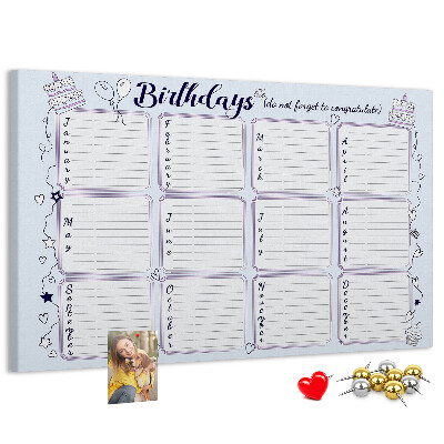 Korktafel Geburtstagskalender mit farbigen Akzenten