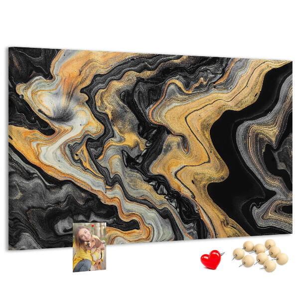 Korktafel mit abstraktem Wellenmuster in Gold und Schwarz