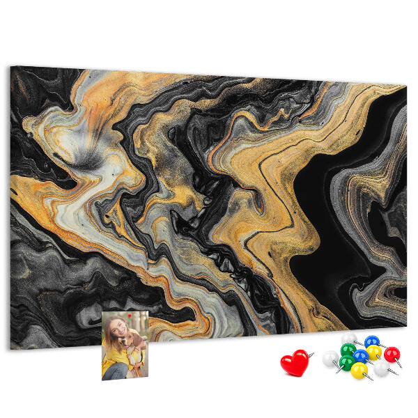 Korktafel mit abstraktem Wellenmuster in Gold und Schwarz