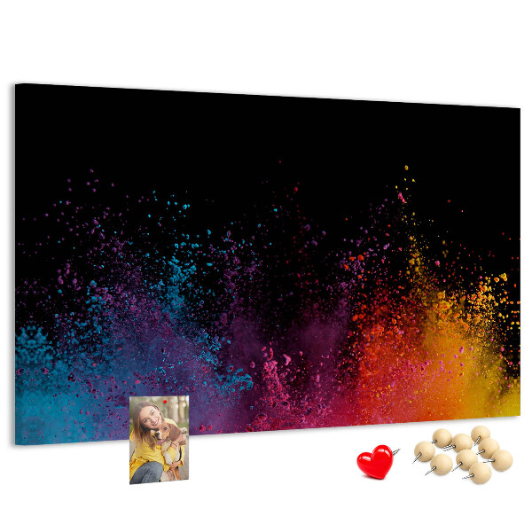 Bild mit Korkrückwand eine Farbexplosion auf schwarzem Hintergrund