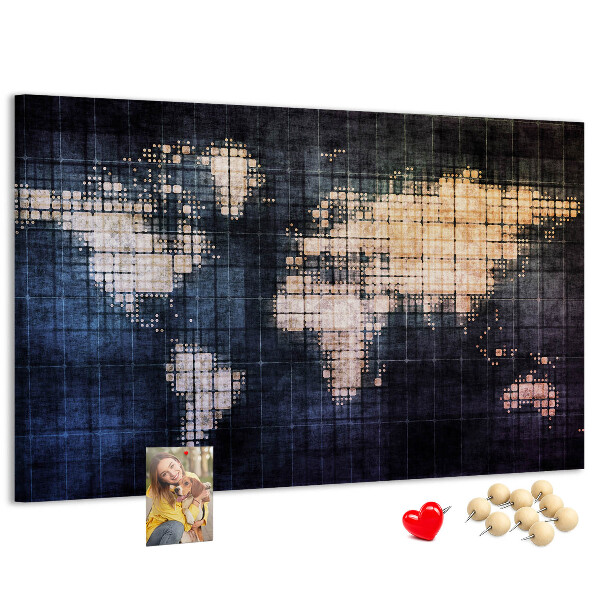 Korktafel mit stilisierter, pixeliger Weltkarte