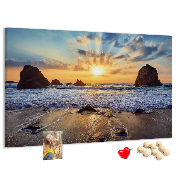 Kork-Pinnwand mit Motiv Sonnenuntergang über dem ruhigen Meer