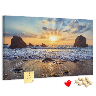 Kork-Pinnwand mit Motiv Sonnenuntergang über dem ruhigen Meer