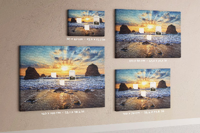 Kork-Pinnwand mit Motiv Sonnenuntergang über dem ruhigen Meer