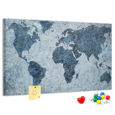 Korktafel mit Motiv einer antiken Weltkarte in Blautönen