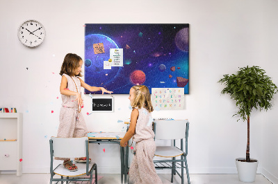 Bild mit Korkrückwand Weltraumlandschaft mit Planeten und Asteroiden