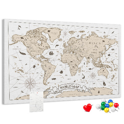 Korkbild antike Weltkarte mit geografischen Details