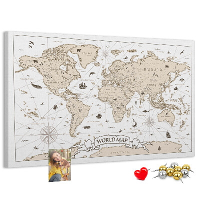 Korkbild antike Weltkarte mit geografischen Details