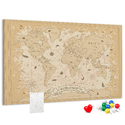 Weltkarte mit Korkrückwand antike Karte mit geografischen Details