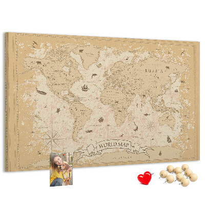 Weltkarte mit Korkrückwand antike Karte mit geografischen Details