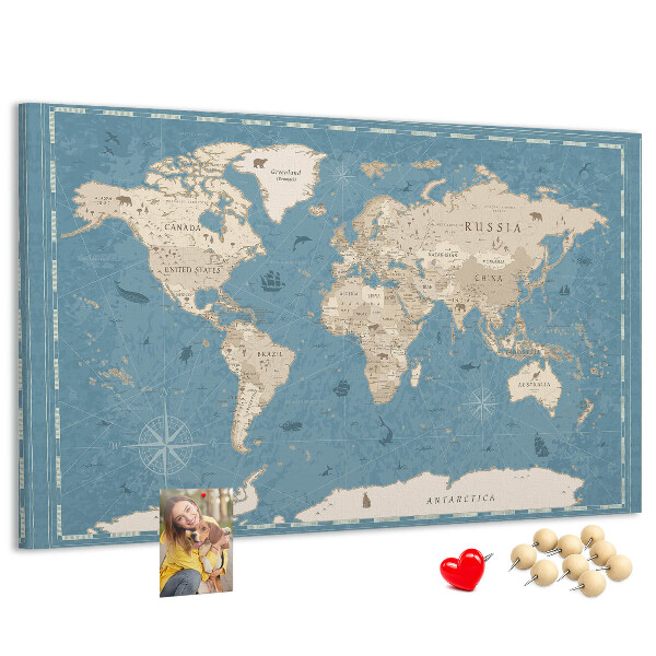 Korktafel mit Motiv Alte Weltkarte auf zartem Hintergrund