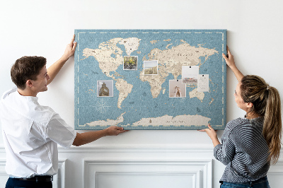 Korktafel mit Motiv Alte Weltkarte auf zartem Hintergrund