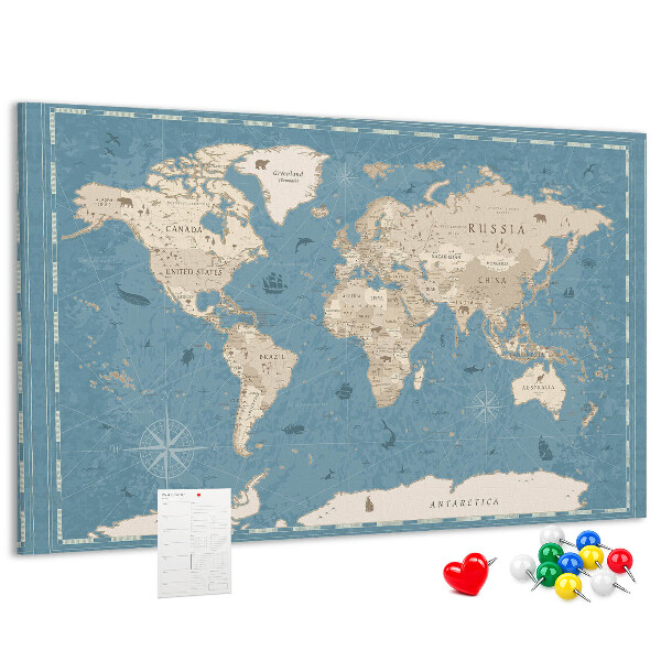 Korktafel mit Motiv Alte Weltkarte auf zartem Hintergrund