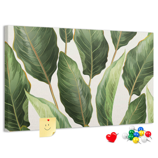 Korktafel mit Motiv tropische Blätter in Grüntönen