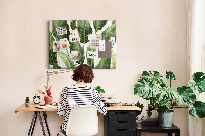 Korktafel mit Motiv tropische Blätter in Grüntönen