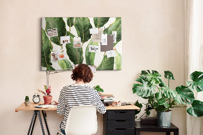 Korktafel mit Motiv tropische Blätter in Grüntönen