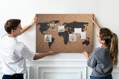Korktafel in Form einer Weltkarte