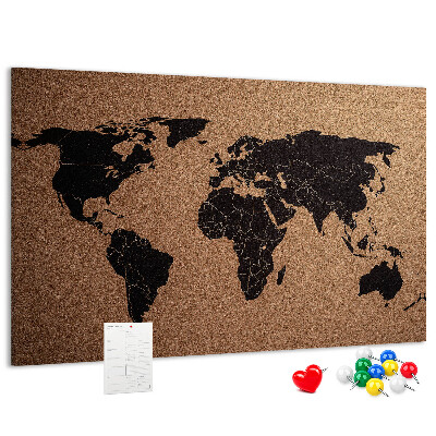 Korktafel in Form einer Weltkarte