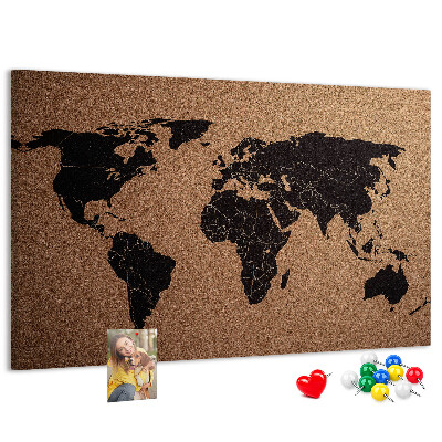 Korktafel in Form einer Weltkarte