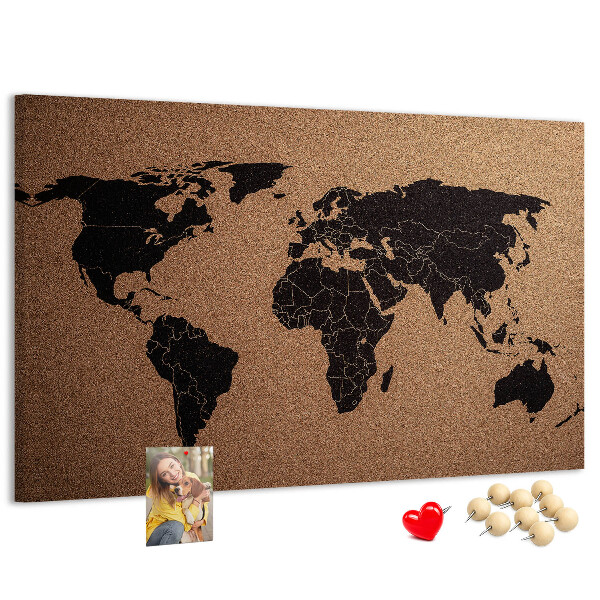Korktafel in Form einer Weltkarte