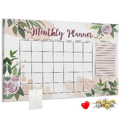 Korktafel mit floralem Monatskalender-Design