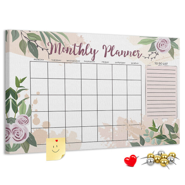 Korktafel mit floralem Monatskalender-Design