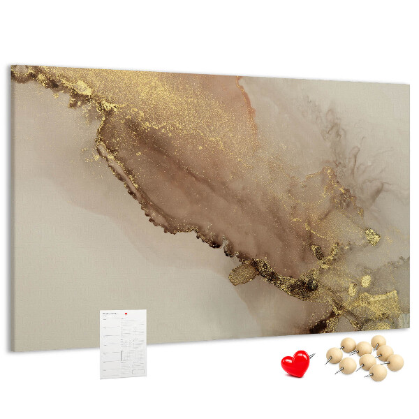 Abstrakte Landschaft mit goldenen Akzenten auf Korkrückwand