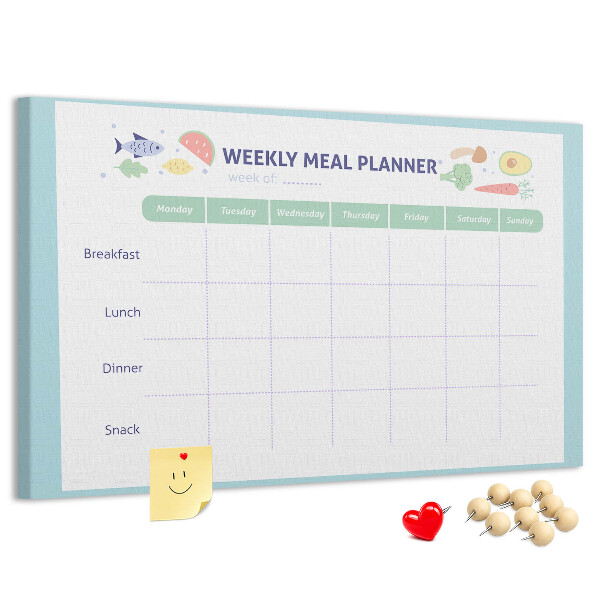 Korktafel für den wöchentlichen Speiseplan