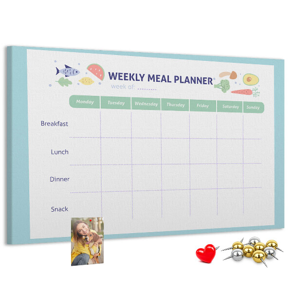 Korktafel für den wöchentlichen Speiseplan