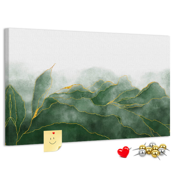 Bilder mit Korkrückwand goldene Akzente auf grünen Blättern