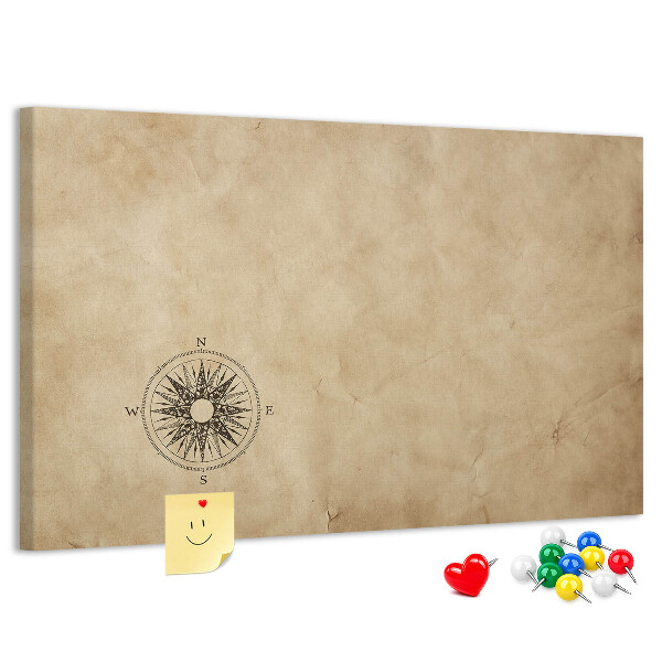 Korktafel mit Motiv einer antiken Karte und Kompass
