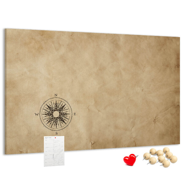 Korktafel mit Motiv einer antiken Karte und Kompass