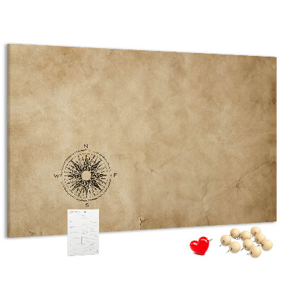 Korktafel mit Motiv einer antiken Karte und Kompass