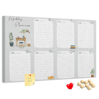 Korktafel mit Wochenplaner-Aufdruck und Pflanzenmotiven