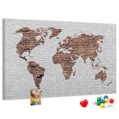 Weltkarte mit Korkrückwand Motiv Backsteinmauer