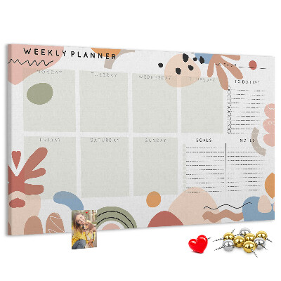 Korkbild mit bunten Formen und abstrakten Mustern wöchentlich