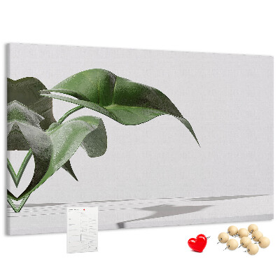 Kork-Pinnwand zarte Blätter auf minimalistischem Hintergrund