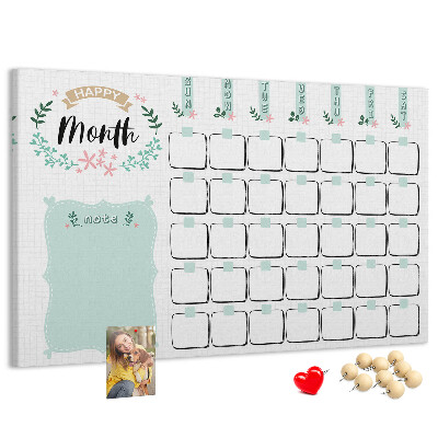 Korkbild Monatskalender mit Platz für Notizen