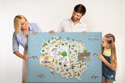 Bild mit Korkrückwand polnische Fauna auf einer farbenfrohen Karte