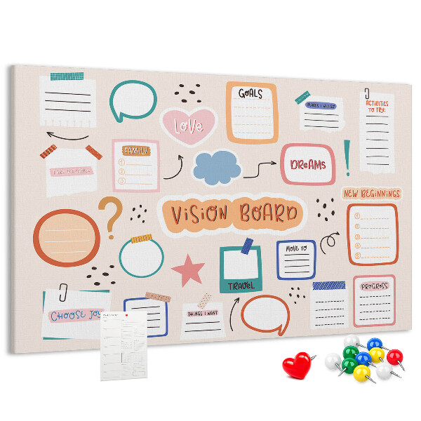 Pinnwand mit Korkrückwand buntes Traumboard für Notizen