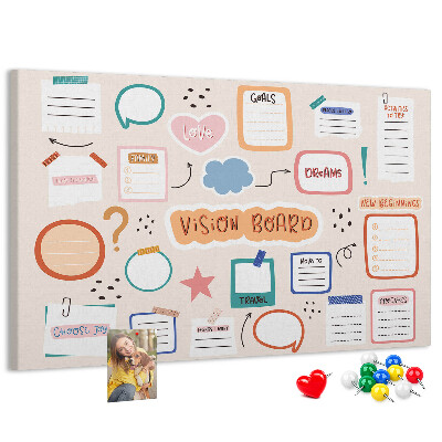 Pinnwand mit Korkrückwand buntes Traumboard für Notizen