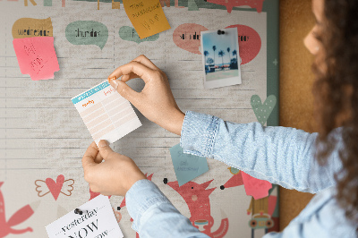 Korktafel mit Motiv Retro-Tiere auf einem Wochenplaner