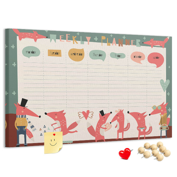 Korktafel mit Motiv Retro-Tiere auf einem Wochenplaner