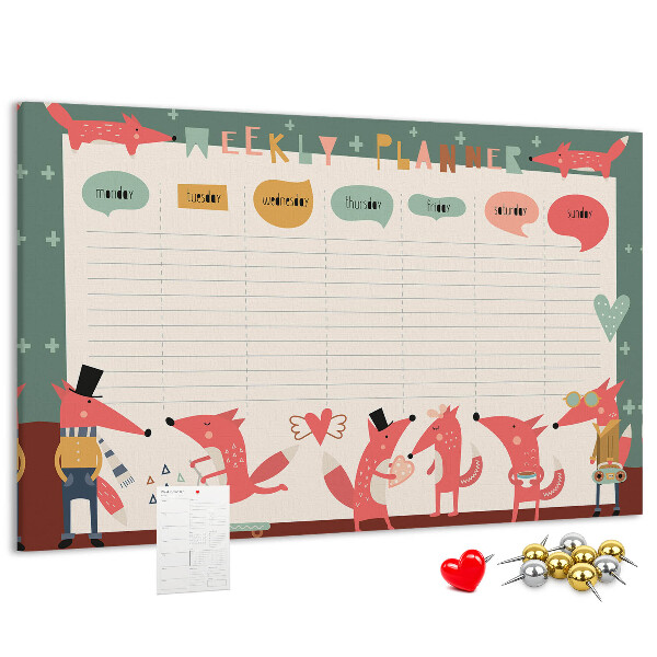 Korktafel mit Motiv Retro-Tiere auf einem Wochenplaner