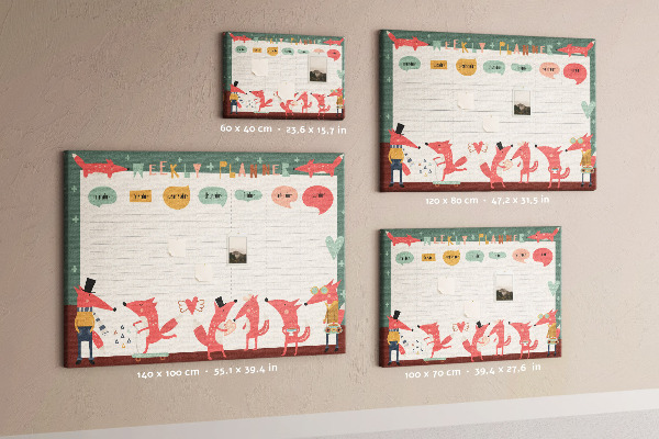 Korktafel mit Motiv Retro-Tiere auf einem Wochenplaner