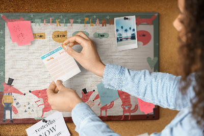 Korktafel mit Motiv Retro-Tiere auf einem Wochenplaner
