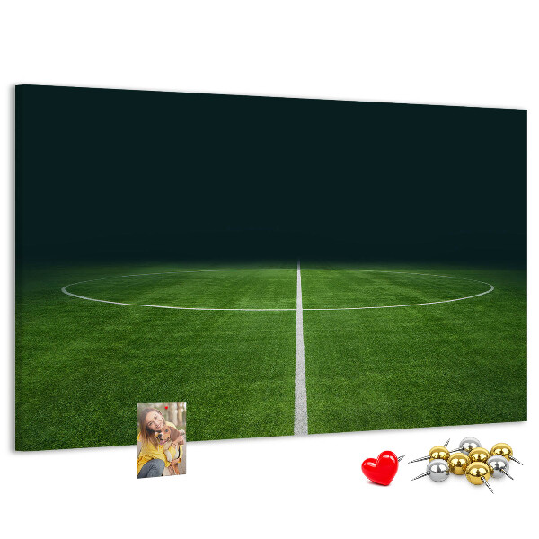 Korkbild mit Motiv eines Fußballfeldes mit Linien und Rasen