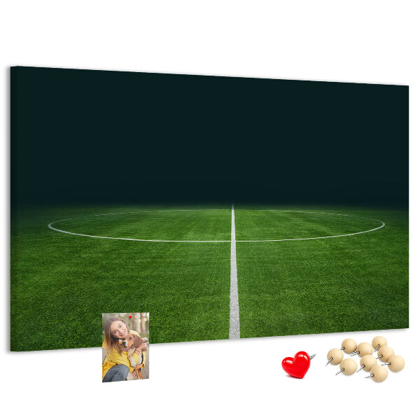 Korkbild mit Motiv eines Fußballfeldes mit Linien und Rasen
