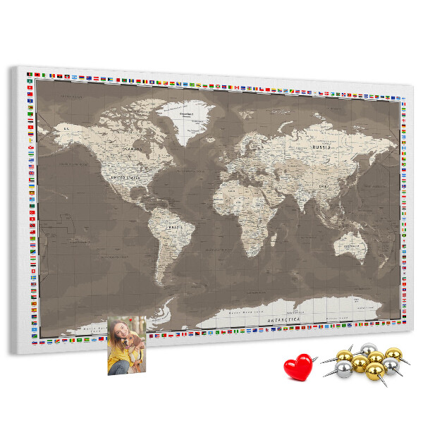 Kork-Pinnwand Weltkarte mit Länderflaggen