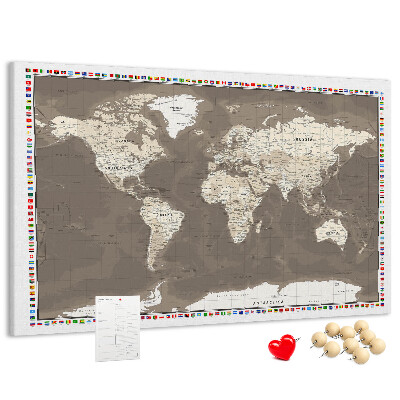Kork-Pinnwand Weltkarte mit Länderflaggen